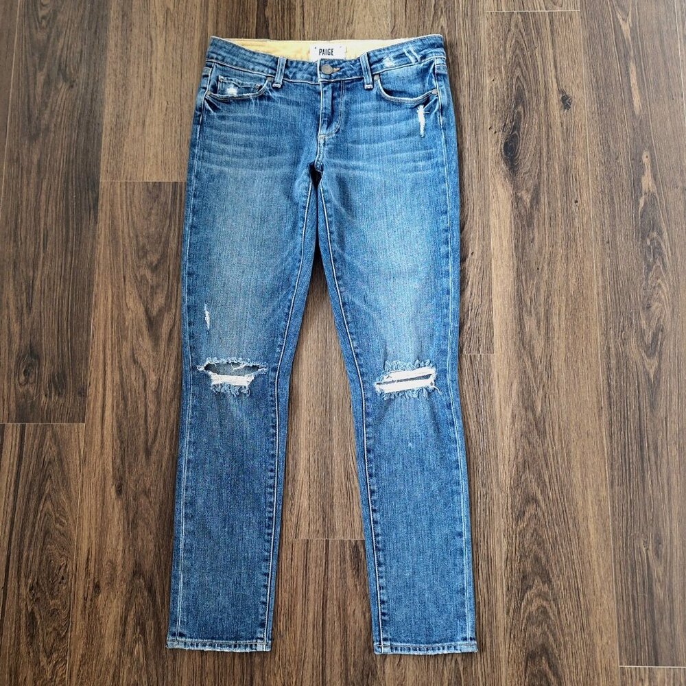 💙 Paige Skyline Ankle Pegs Denim Jeans Size 28 Distressed Comfy Casual - Picture 8 of 8